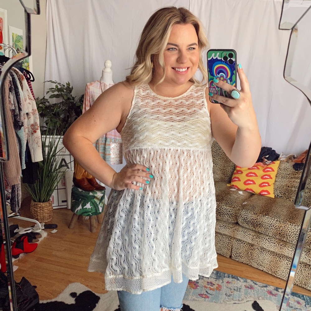 NWt free people new romantics white cream lace tunic tank dress